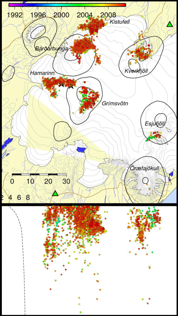 Image from the Icelandic Met Office, created by Kristín S. Vogfjörd. Showing selected earthquakes.