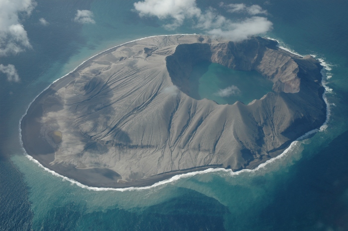 Aerial view of Kasatochi Volcano, taken August 28, 2011. Photograph courtesy of Burke Mees.