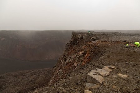 View down the large square shaped crater of Urdarhals.